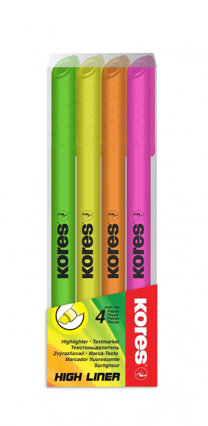 Teksto žymeklis KORES HIGH LINER FINE 4 spalvų rinkinys