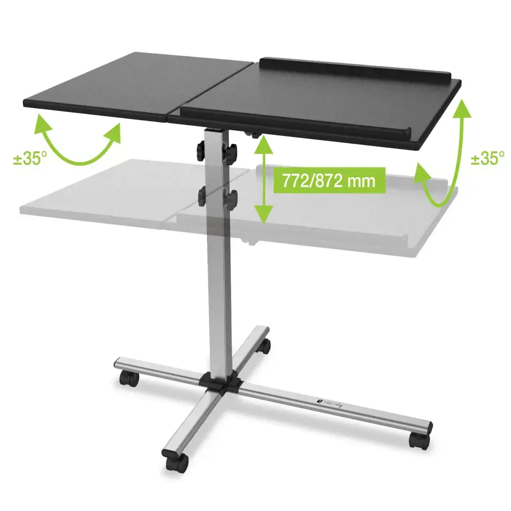 TECHLY 101485 Techly Universalus projektoriaus / nešiojamojo kompiuterio vežimėlis su dviem reguliuojamomis lentynomis, juodas