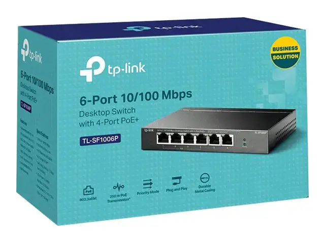 TP-Link TL-SF1006P, nevaldomas, Fast Ethernet (10/100), maitinimas per Ethernet (PoE)
