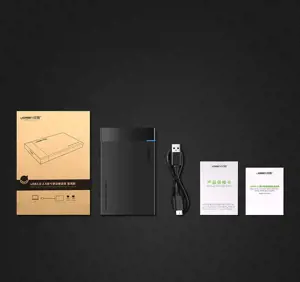 "Ugreen" 30848, HDD/SSD korpusas, 2,5", "Serial ATA", "Serial ATA II", "Serial ATA III", 5 Gb/s, USB jungtis, juodas