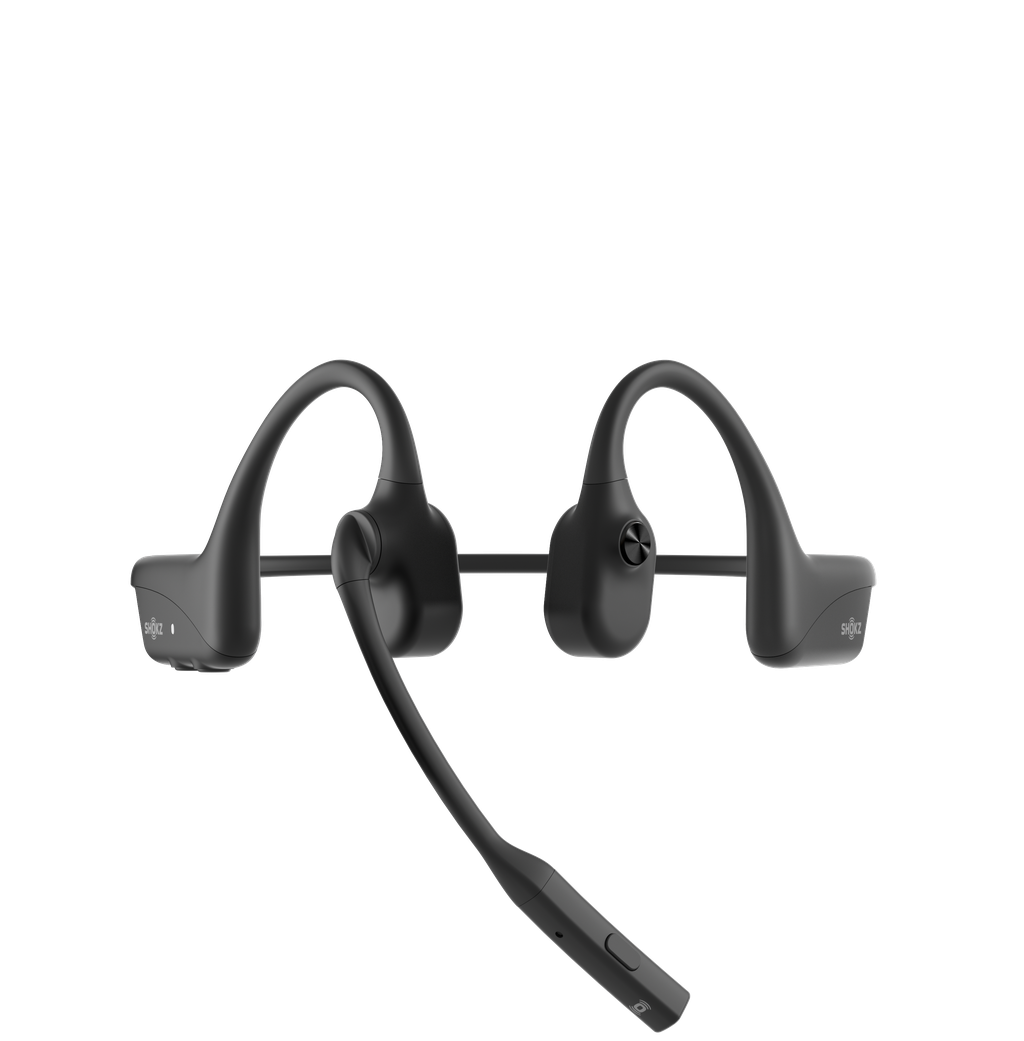 SHOKZ OpenComm2 2025 Upgrade Wireless Bluetooth Bone Conduction Videoconferencing Headset with USB-C Charging Port | 16 Hr Talk Time, 29m Wireless Range, 1 Hr Charge Time | Includes Noise Cancelling Boom Mic, Black, Wireless, Office/Call center, 35 g, Headset, Black