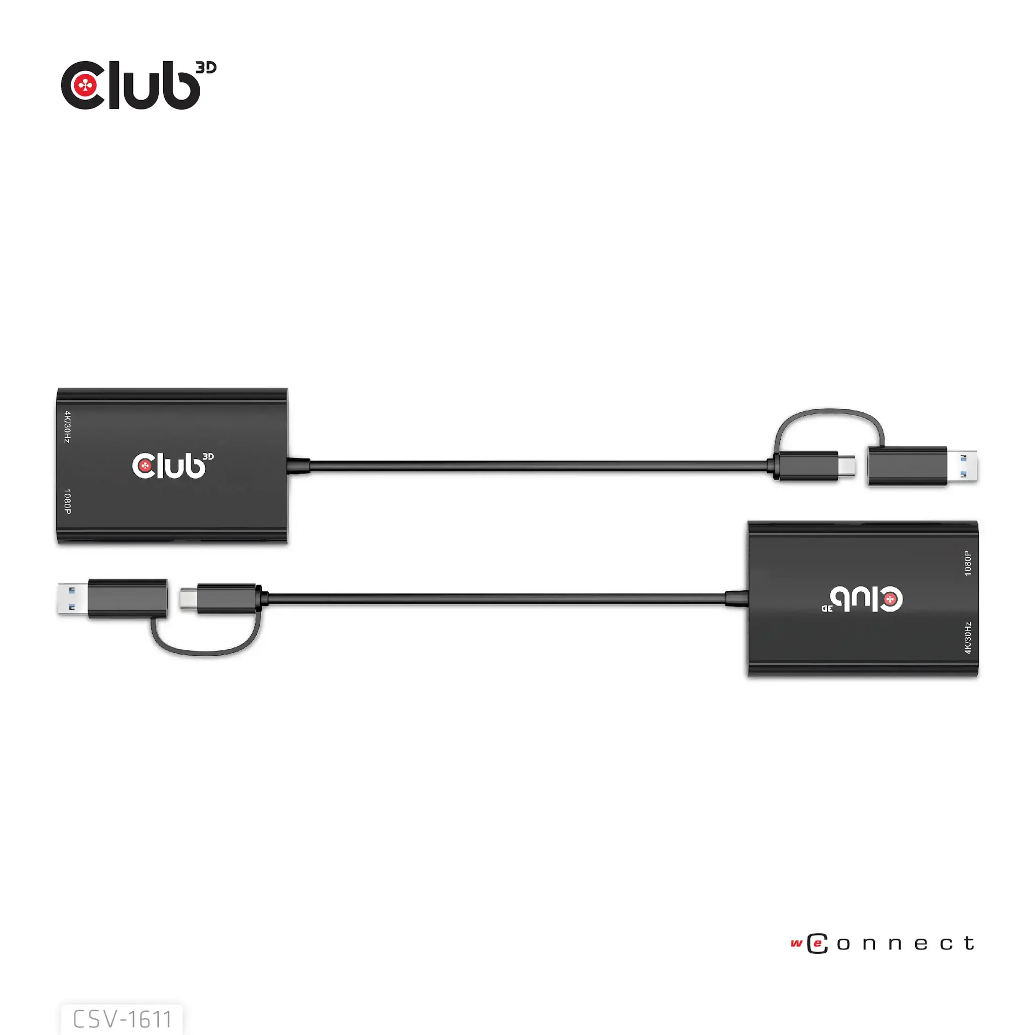 CLUB3D USB Gen1 Type-C/-A to Dual HDMI (4K/30Hz) / VGA (1080/60Hz), 0.22 m, USB Type-C, HDMI + VGA (D-Sub), Male, Female, Straight