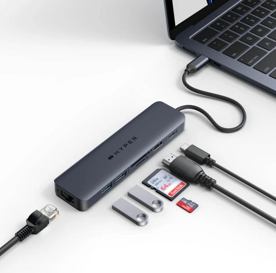"Hyper HyperDrive EcoSmart Gen.2" universalus USB-C "7-in-1" šakotuvas su 100 W PD maitinimo praėjimu