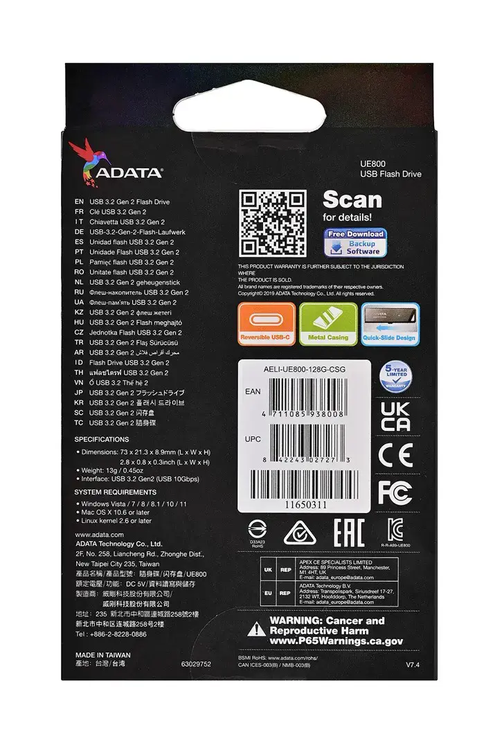 ATMINTIES KAUPIKLIS FLASH USB-C 128GB/SILV AELI-UE800-128G-CSG ADATA