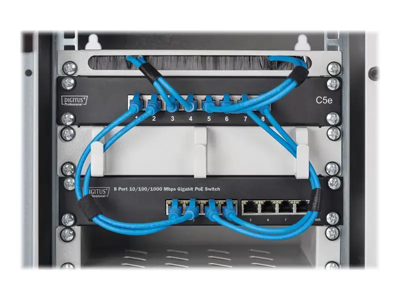 DIGITUS 10 colių 8 prievadų Gigabit Ethernet PoE komutatorius 8 x 10/100/1000Mbps RJ45 PoE 96W su 10 colių laikikliais