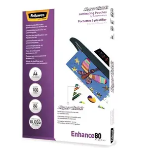"Fellowes SuperQuick" A4 blizgus 80 mikronų laminavimo maišelis, skaidrus, A4, 216 mm, 1 mm, 303 mm…