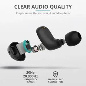 "Trust Nika Compact", "True Wireless Stereo" (TWS), skambučiai / muzika, 20 - 20000 Hz, 35 g, ausinės, juodos spalvos