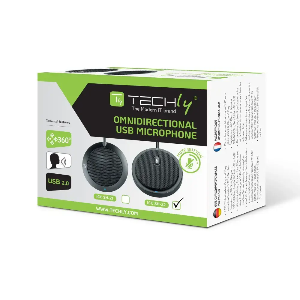 TECHLY Daugiakryptis USB konferencijų mikrofonas su nutildymo mygtuku