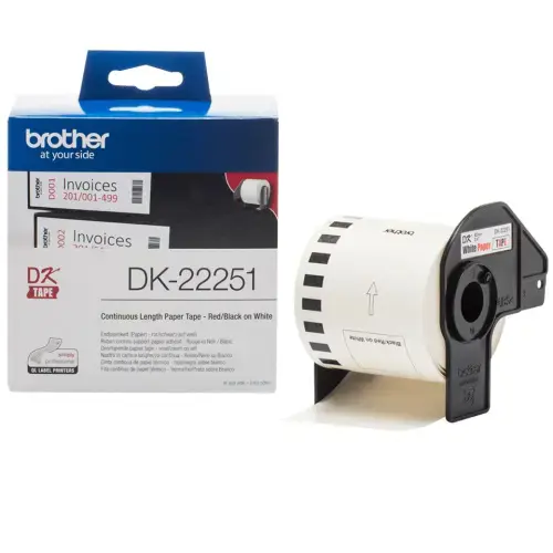 Brother DK-22251, juoda ir raudona ant baltos spalvos, DK, juoda, mėlyna, balta, terminis perkėlimas, QL-800 QL-810W QL-820NWB, 6,2 cm