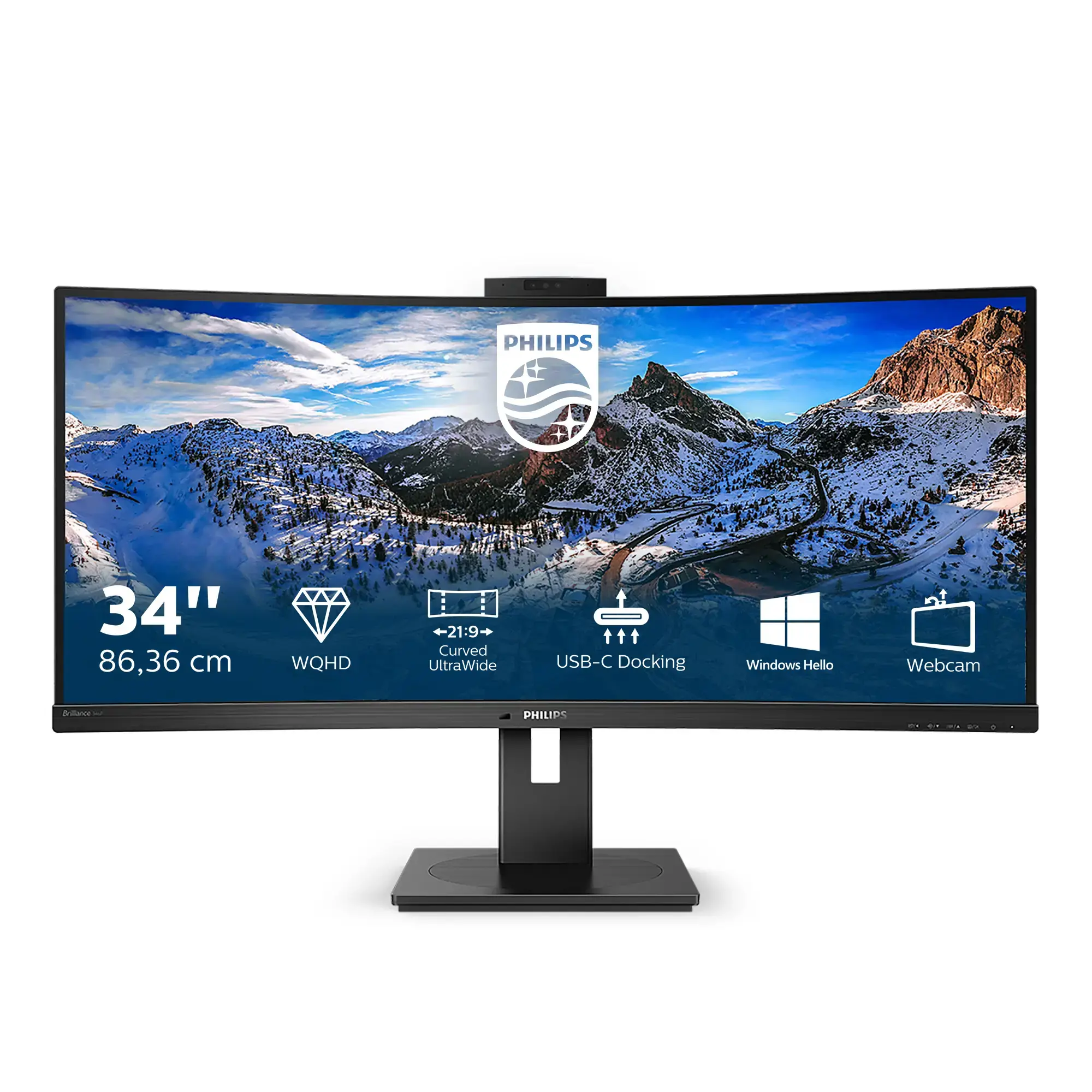 Monitorius Philips P Line 346P1CRH/00, 86.4 cm (34"), 3440 x 1440 pixels, UltraWide Quad HD, LED, 4 ms, Black