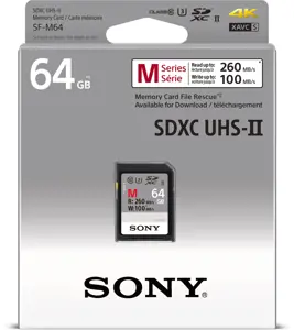 "Sony" SF64M, 64 GB, SDHC, 10 klasės, UHS-II, 260 MB/s, 100 MB/s