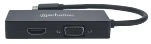 Manhattan USB-C Dock/Hub, Ports (x3): DVI-I, HDMI and VGA Ports, Note: Only One Port can be used at a time, External Power Supply Not Needed, Cable 10cm, Black, Three Year Warranty, Blister, 3840 x 2160 pixels