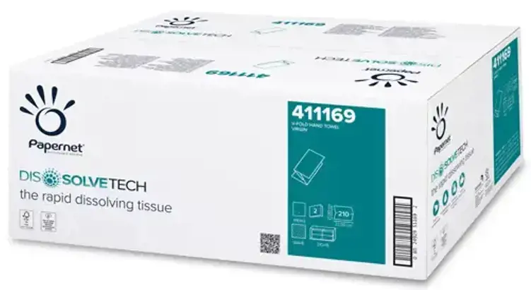 Popieriniai rankšluosčiai  PAPER NET Euro "V" Supermini Blue, 2 sl., 210 l., 21x22 cm, balta sp.