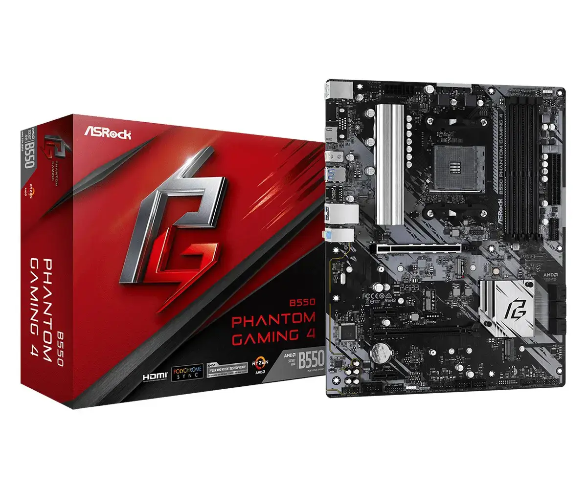 ASROCK B550 Phantom Gaming 4 ATX MB 3 kartos AMD AM4 lizdas DDR4 4733+ 1 x3.0 x16 x4.0 PCIe HDMI 7.1 CH HD 6 SATA3 8 USB 3.2 Gen1
