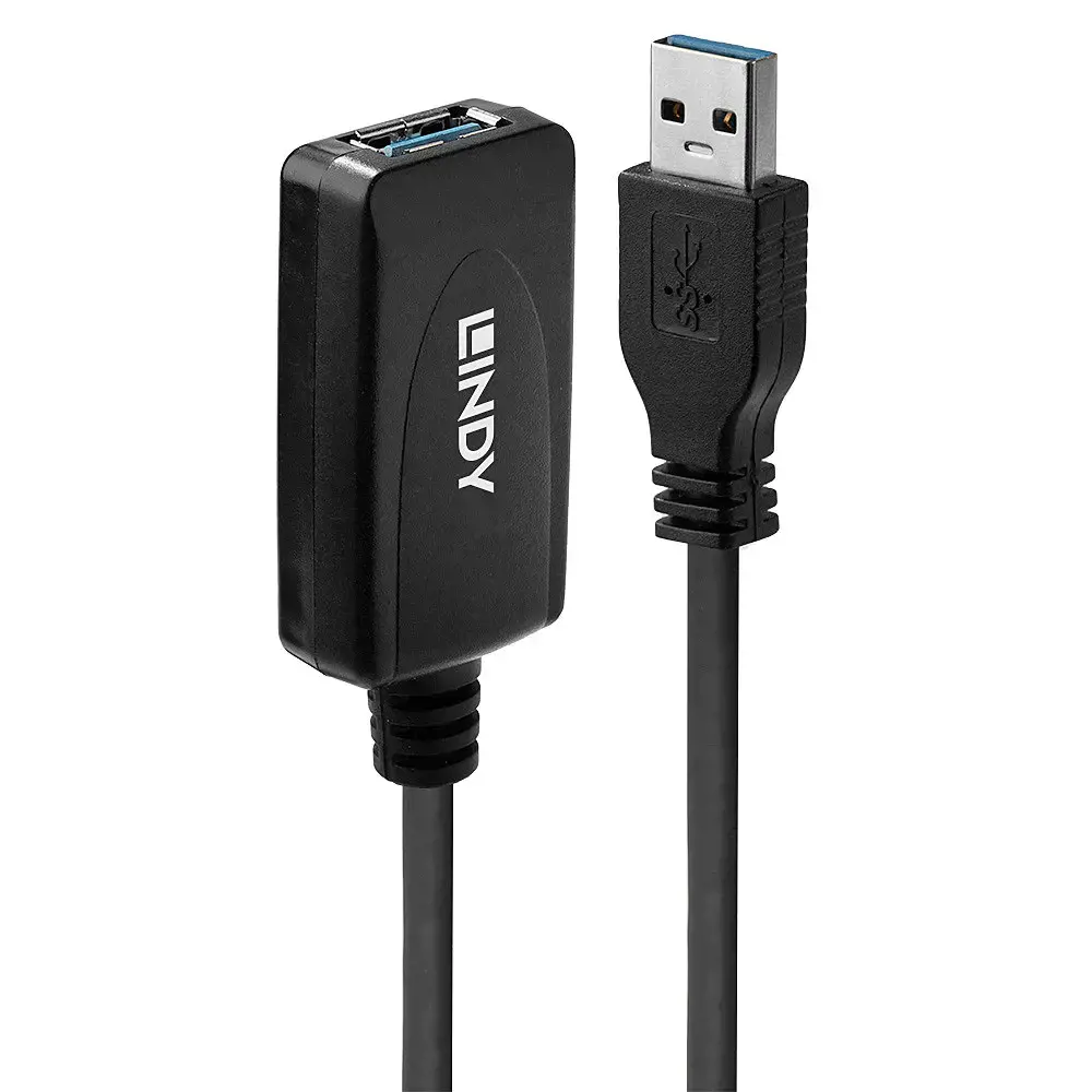 "Lindy" USB 3.0 aktyvusis prailgintuvas, 5 m, 5 m, USB A, USB A, USB 3.2 Gen 1 (3.1 Gen 1), 5000 Mbps, juodas