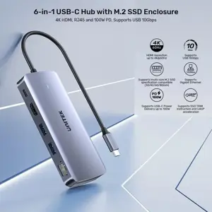 UNITEK ACTIVE HUB USB-C 10GBPS,M.2,HDMI, PD 100W