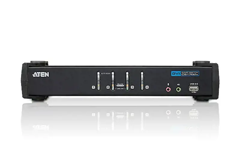 ATEN 4-Port USB DVI KVM Switch with Audio & USB 2.0 Hub (KVM Cables included), 1920 x 1200 pixels, WUXGA, 4.8 W, Black