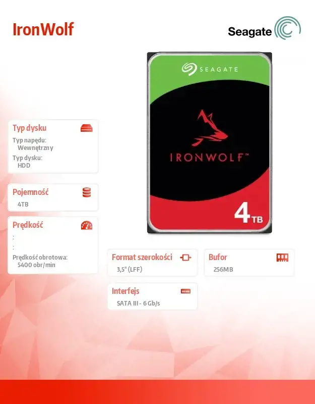 "SEAGATE NAS" kietasis diskas 4TB "IronWolf" 5400 aps./min. 6 Gb/s SATA 256 MB spartinančioji atmintinė 3,5 colio 24x7 CMR, skirtas NAS ir RAID stovo sistemoms BLK