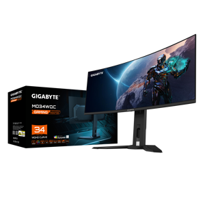 GIGABYTE MO34WQC 34” OLED WQHD Curved Gaming Monitor - 3440x1440(WQHD), 175Hz, 0.03ms, KVM, 250 cd/m2, FreeSync Premium Pro, DisplayHDR True Black 400, HDMI 2.1, Displayport 1.4, 86.4 cm (34"), 3440 x 1440 pixels, Wide Quad HD, OLED, 0.03 ms, Black