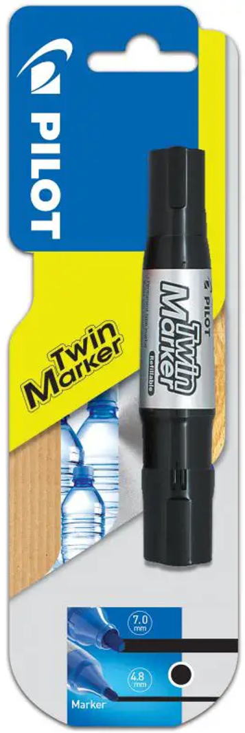 Permanentinis dvipusis žymeklis PILOT TWIN, 7 mm, 4,8 mm, juodas, blisteryje
