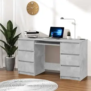 Rašomasis stalas, betono pilkas, 140x50x77cm, apdirbta mediena