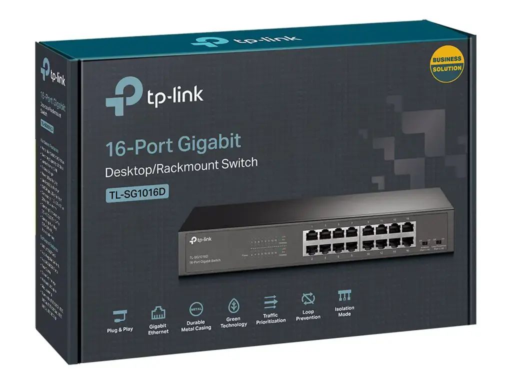 "TP-Link" 16 prievadų "Gigabit" tinklo komutatorius, nevaldomas, "Gigabit Ethernet" (10/100/1000), dvipusis duomenų perdavimas, montuojamas į stovą
