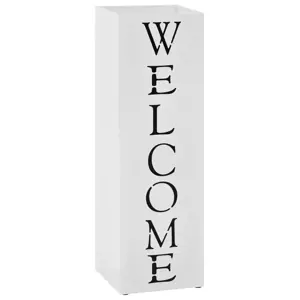 Stovas skėčiams, su užrašu Welcome, plieninis, baltas