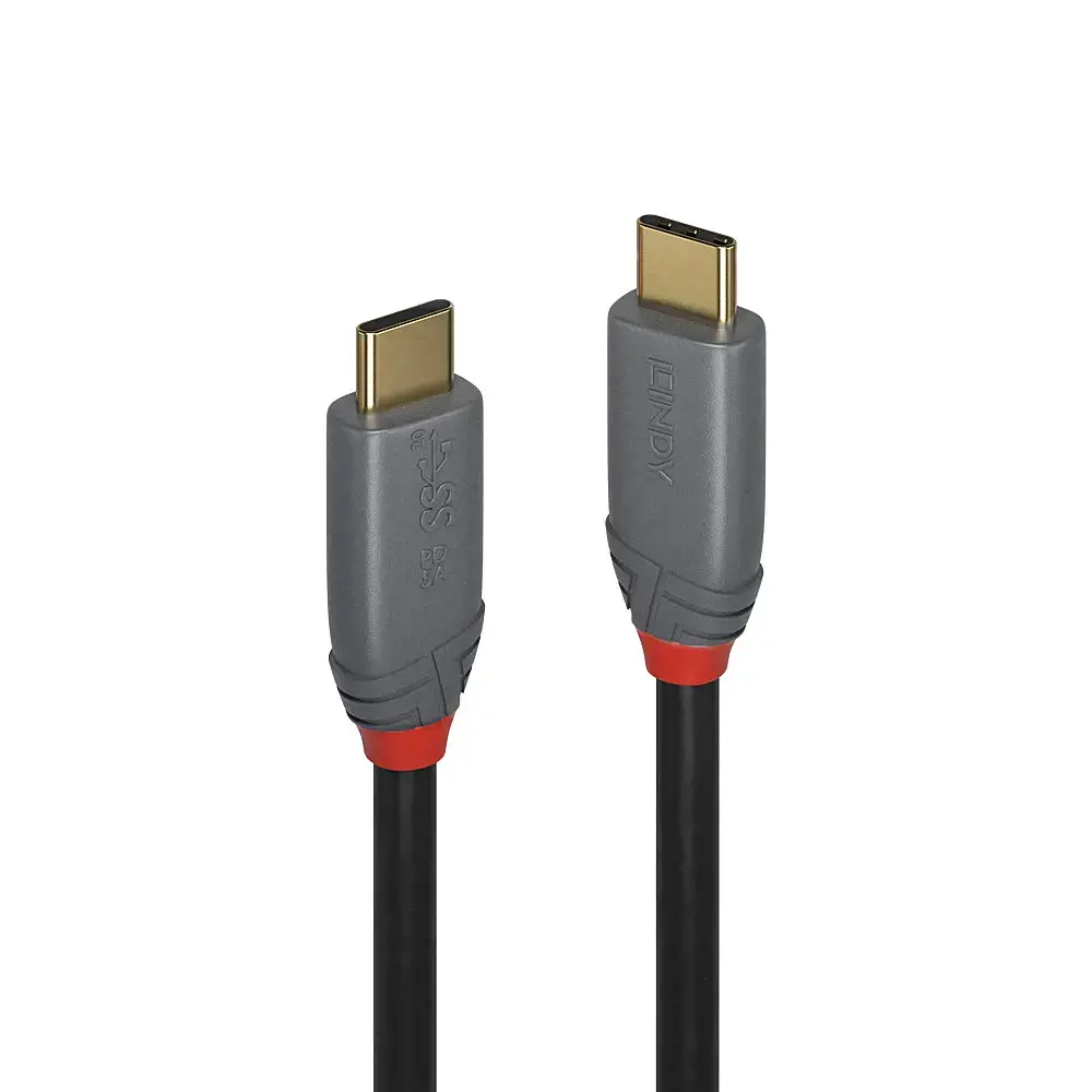"Lindy" 1 m ilgio USB 3.2 C tipo kabelis, 5A PD, "Anthra Line", 1 m, USB C, USB C, 10000 Mbps, juodas, pilkas