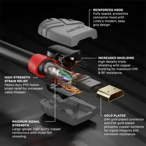 "Lindy" 5 m didelės spartos HDMI kabelis, "Anthra Line", 5 m, A tipo HDMI (standartinis), A tipo HDMI (standartinis), 18 Gb/s, juodas, pilkas