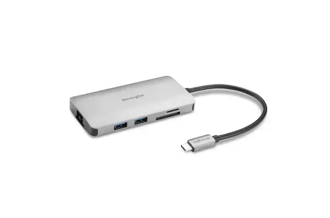 "Kensington" UH1400P USB-C 8-in-1 mobilusis dokas be vairuotojo, USB 3.2 Gen 1 (3.1 Gen 1) Type-C, 85 W, 10,100,1000 Mbit/s, juodas, sidabrinis, "MicroSD" (TransFlash), SD, Kinija