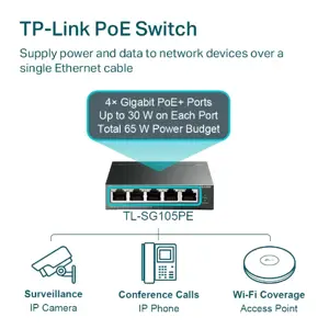 "TP-Link" 5 prievadų "Gigabit Easy Smart PoE" komutatorius su 4 prievadais PoE+, valdomas, L2, Gigabit Ethernet (10/100/1000), maitinimas per Ethernet (PoE)