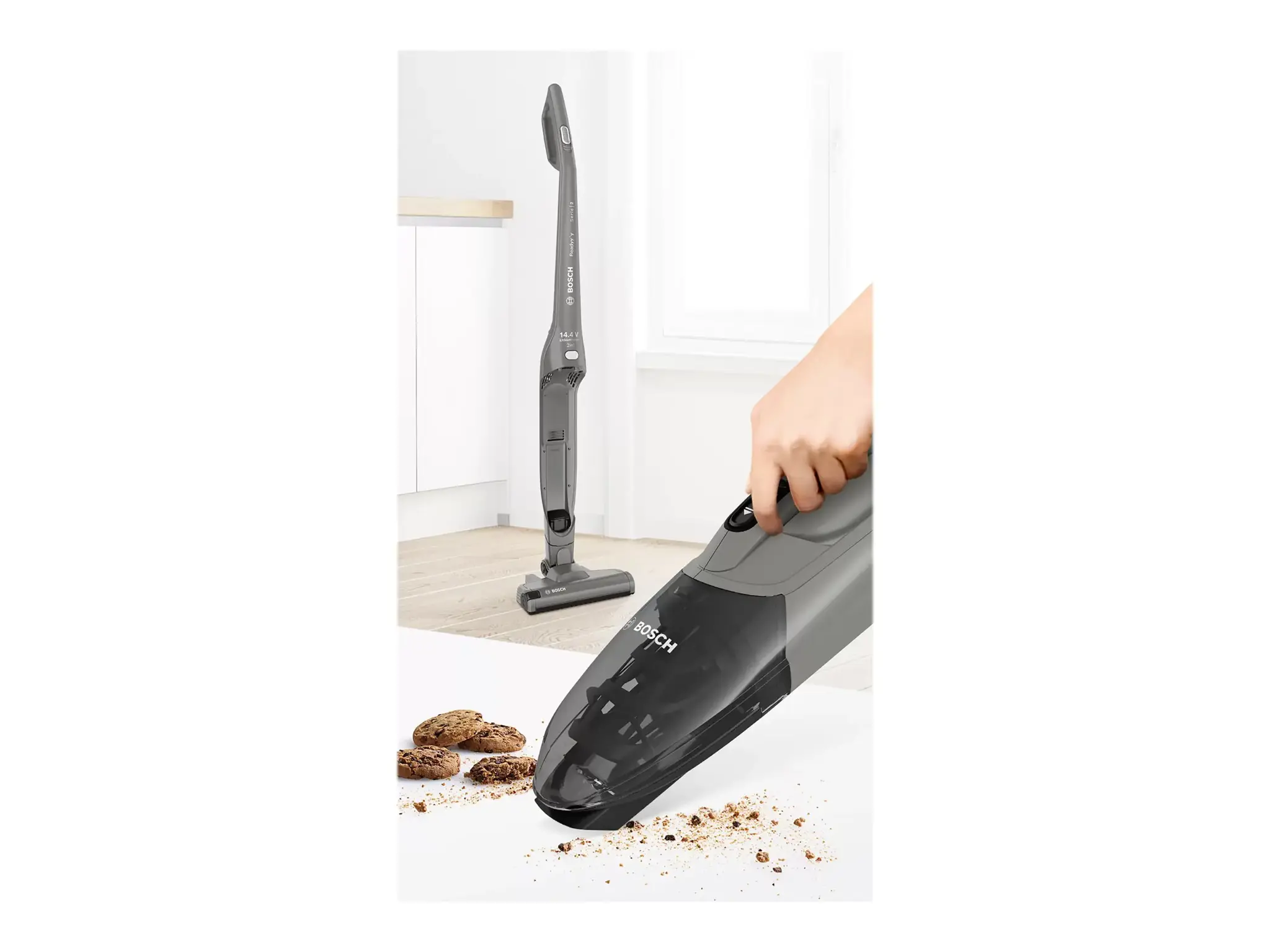 "Bosch Serie 2" BBHF214G, Be maišelio, Pilka, Sausas, Cikloninis, Plikos grindys, Kilimas, Kietos grindys, Akumuliatorius