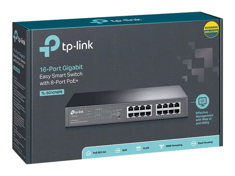 "TP-Link" 16 prievadų "Gigabit Easy Smart" komutatorius su 8 prievadais PoE+, valdomas, L2, Gigabit Ethernet (10/100/1000), maitinimas per Ethernet (PoE), montuojamas į stovą, 1U