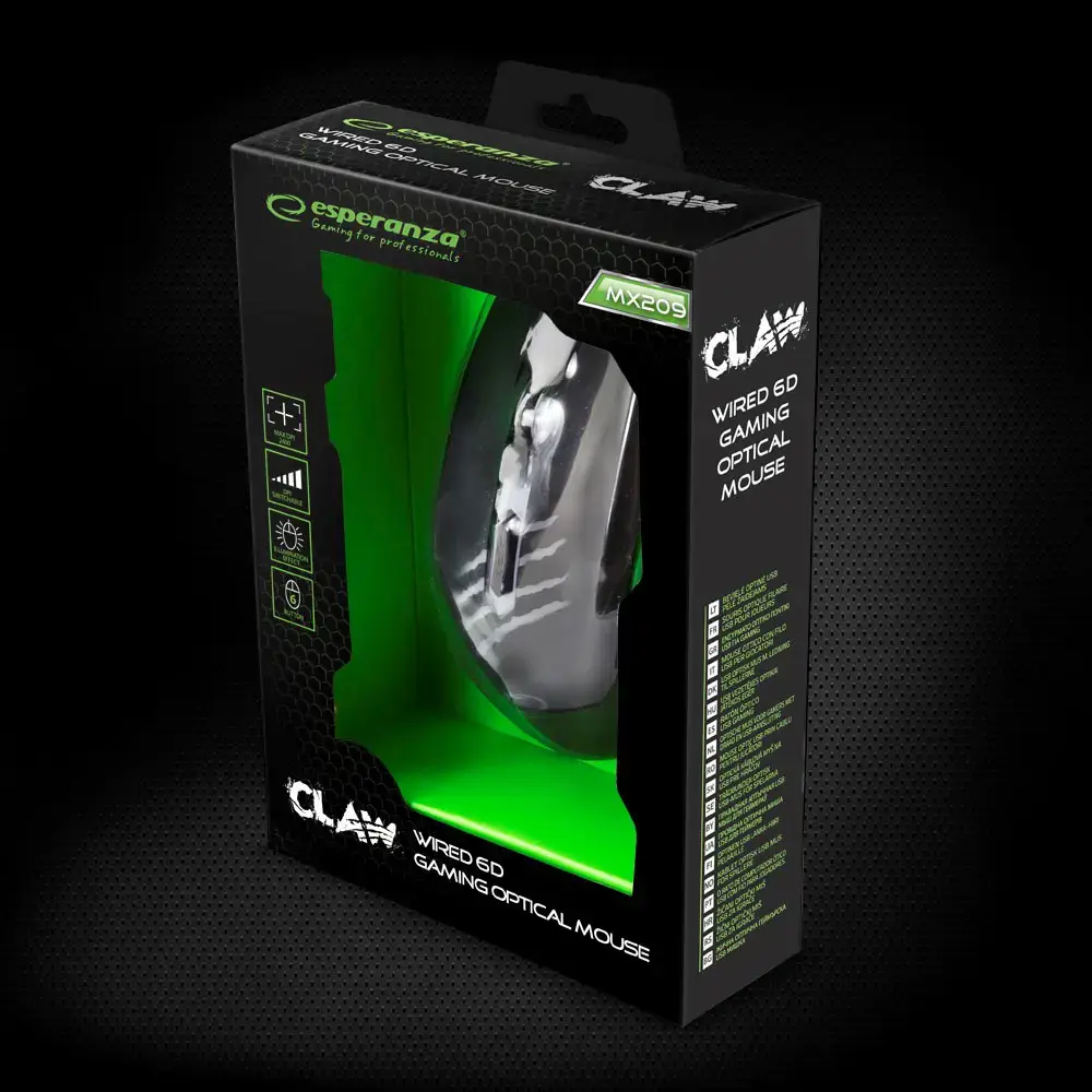 ESPERANZA EGM209G WIRED MOUSE FOR GAMERS 6D OPT. USB MX209 CLAW