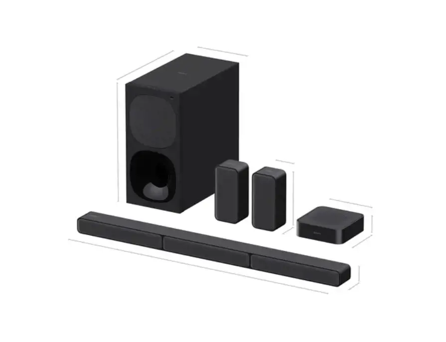 "Sony HT-S40R", 5.1 kanalų, 600 W, "Dolby Digital", "Dolby Dual Mono", 90 W, 90 W, 75 W