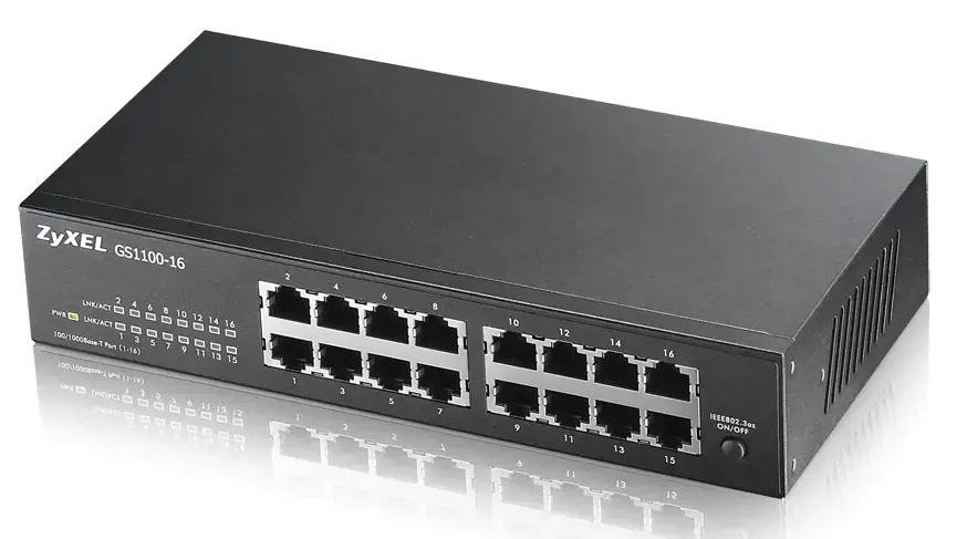 Zyxel GS1100-16, nevaldomas, Gigabit Ethernet (10/100/1000), montuojamas į stovą, montuojamas ant sienos