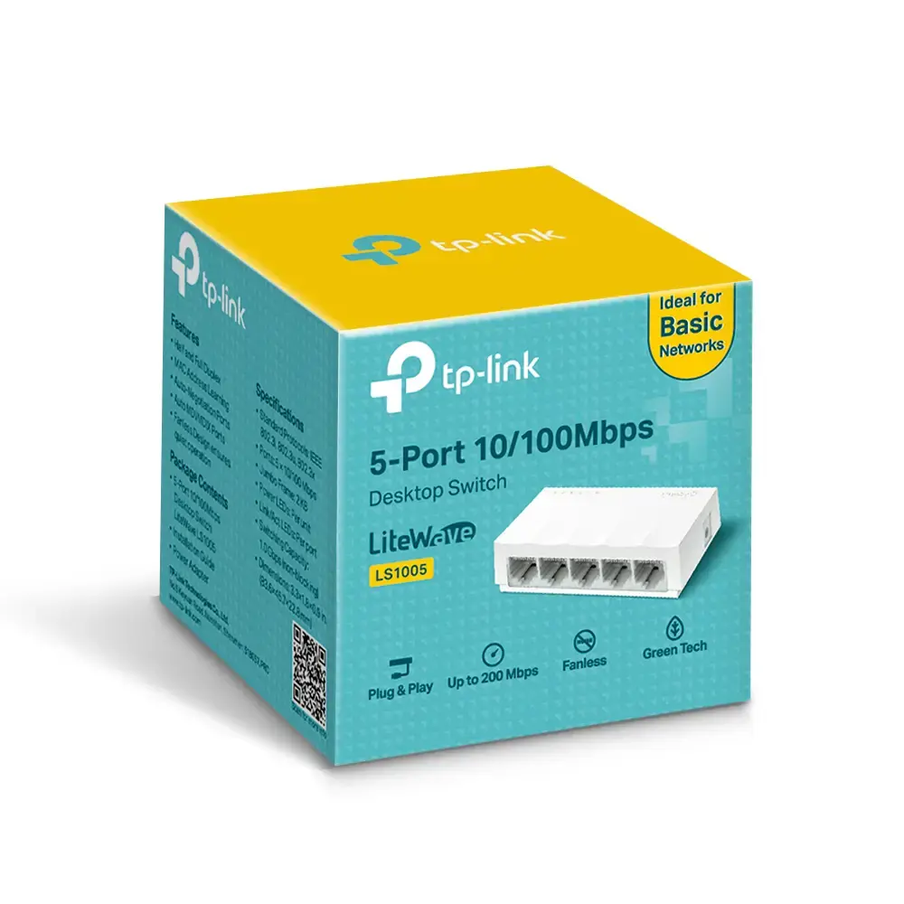 "TP-Link" 5 prievadų 10/100 Mbps stalinio kompiuterio tinklo komutatorius, nevaldomas, Fast Ethernet (10/100)