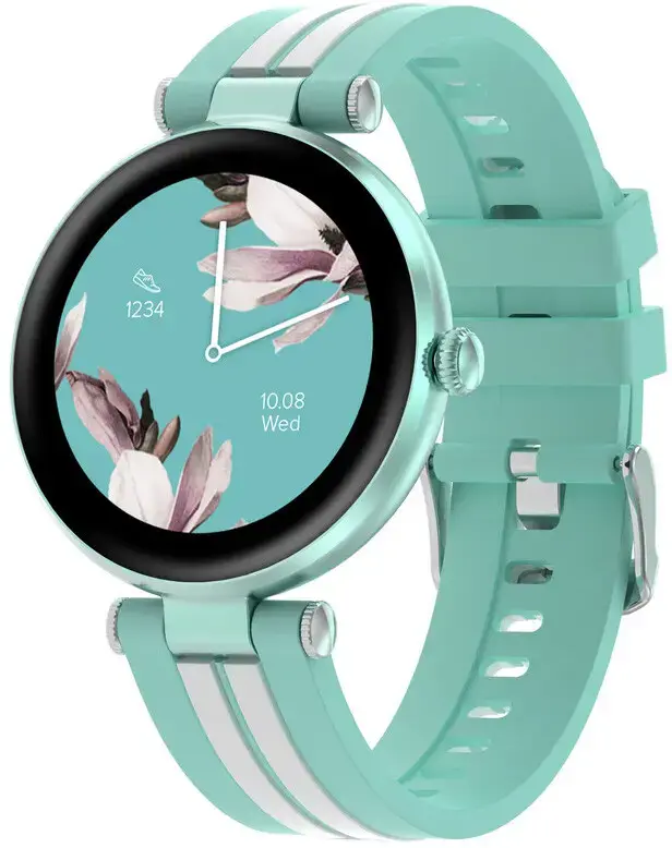 CANYON Semifreddo SW-61, Rtl8762dt, 1.19'' Amoled 390x390px, oncell TP, 192KB RAM, 3.7V 190mAh baterija, žalias aliuminio lydinio korpuso vidurinis rėmelis+plastikinis apatinis korpusas+žalias ir baltas silikoninis dirželis+sidabrinė dirželio sagtis. Dirželis: 261*18 mm 37,8 g