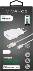 "Vivanco" įkroviklis "Lightning" 2,4 A 1,2 m, baltos spalvos (60018)