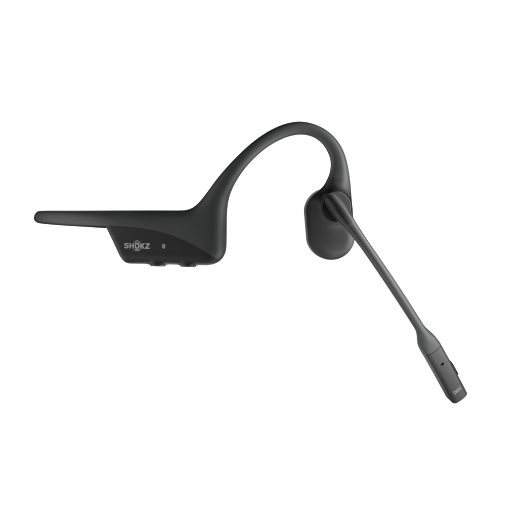 SHOKZ OpenComm2 2025 Upgrade Wireless Bluetooth Bone Conduction Videoconferencing Headset with USB-C Charging Port | 16 Hr Talk Time, 29m Wireless Range, 1 Hr Charge Time | Includes Noise Cancelling Boom Mic, Black, Wireless, Office/Call center, 35 g, Headset, Black