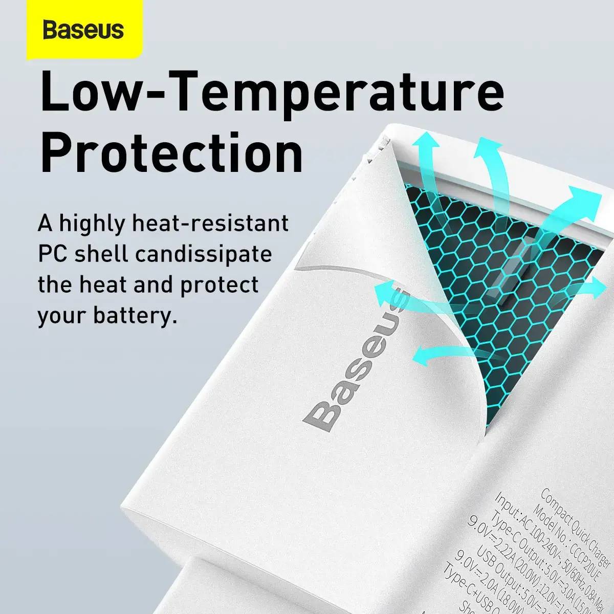 Baseus Compact quick charger USB Type C | USB 20 W 3 A Power Delivery Quick Charge 3.0 white (CCXJ-B02)