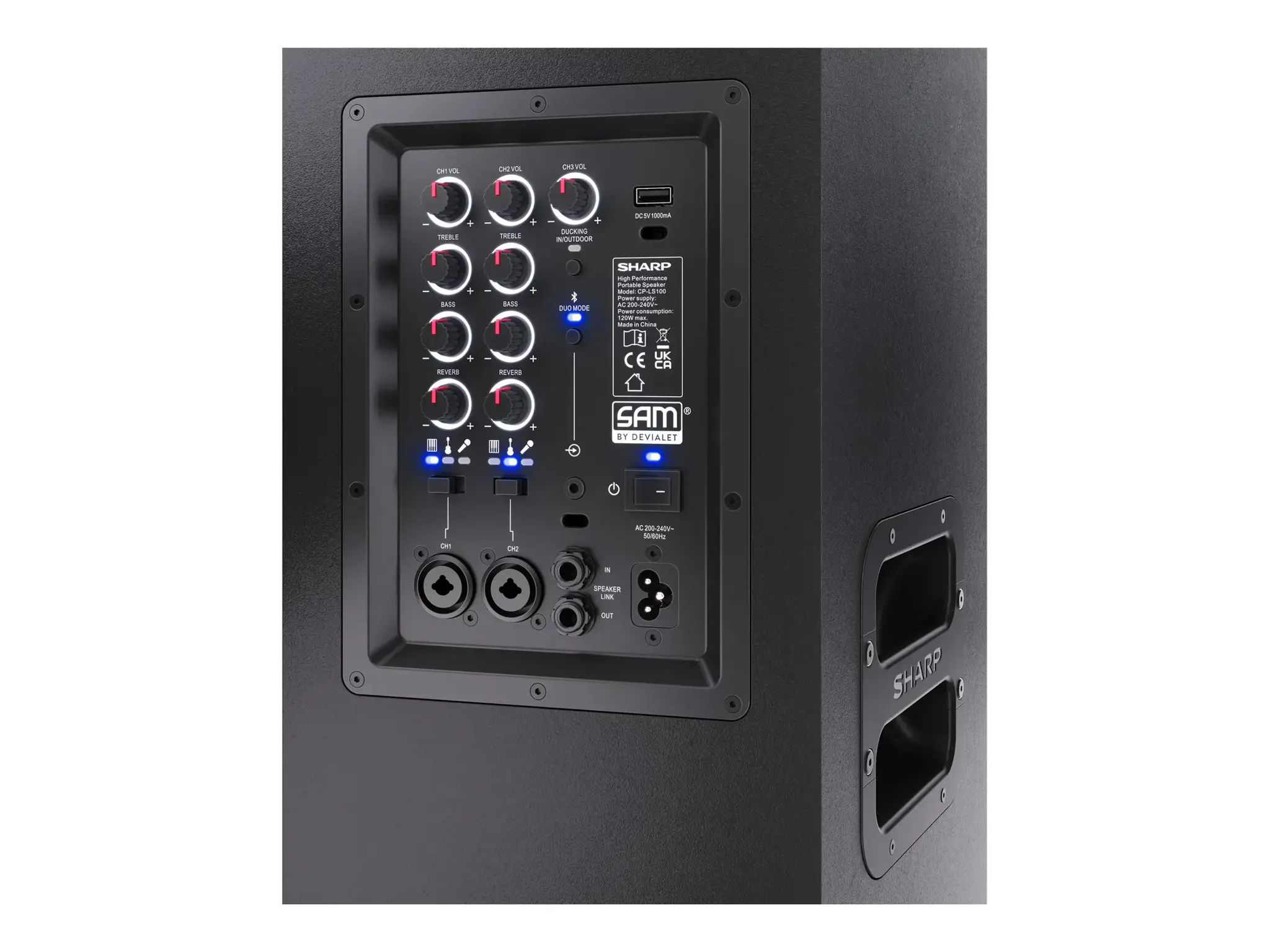 "Sharp SumoBox CP-LS100" didelio našumo nešiojamasis garsiakalbis