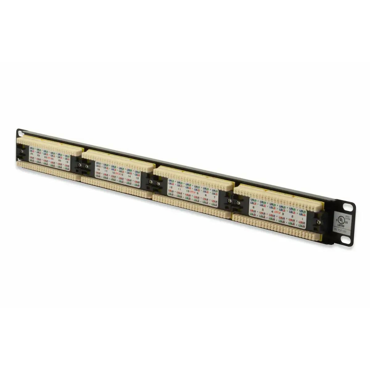 DIGITUS Patch Panel 19inch 24Port Cat6 neekranuotas juodos spalvos RAL 9005 kabeliai montavimas apie LSA be LSA dangtelio