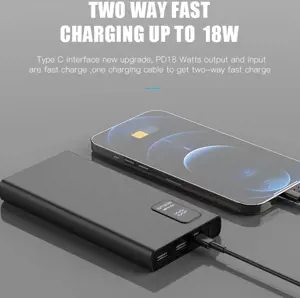 Plokštelės maitinimo bankas 10000mAh PD QC LED, baltos spalvos