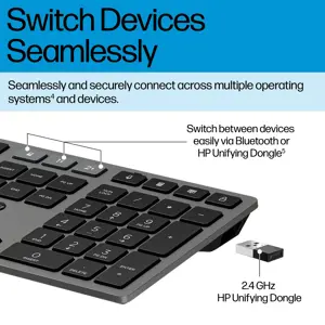 HP 725 Wireless Mouse Keyboard Combo - Multi-Device, Dual-Mode, Programmable, Rechargeable, 4000 dpi, spill resistant - Nightfall Black - ENG