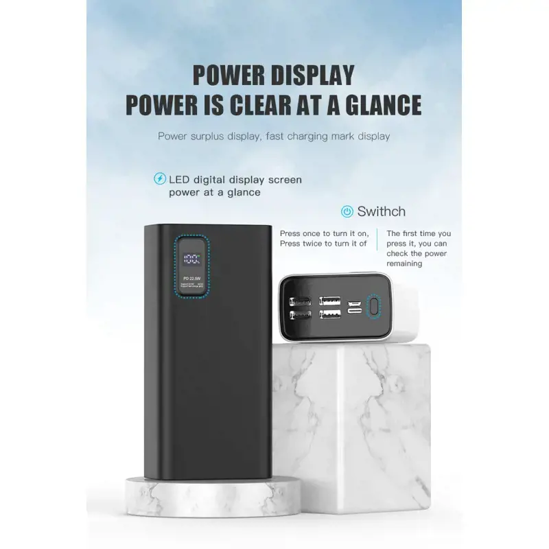 Platinet power bank 30000mAh PD QC LED, baltos spalvos