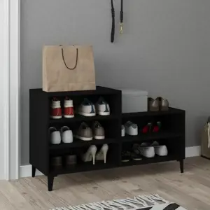 Spintelė batams, juodos spalvos, 102x36x60cm, apdirbta mediena
