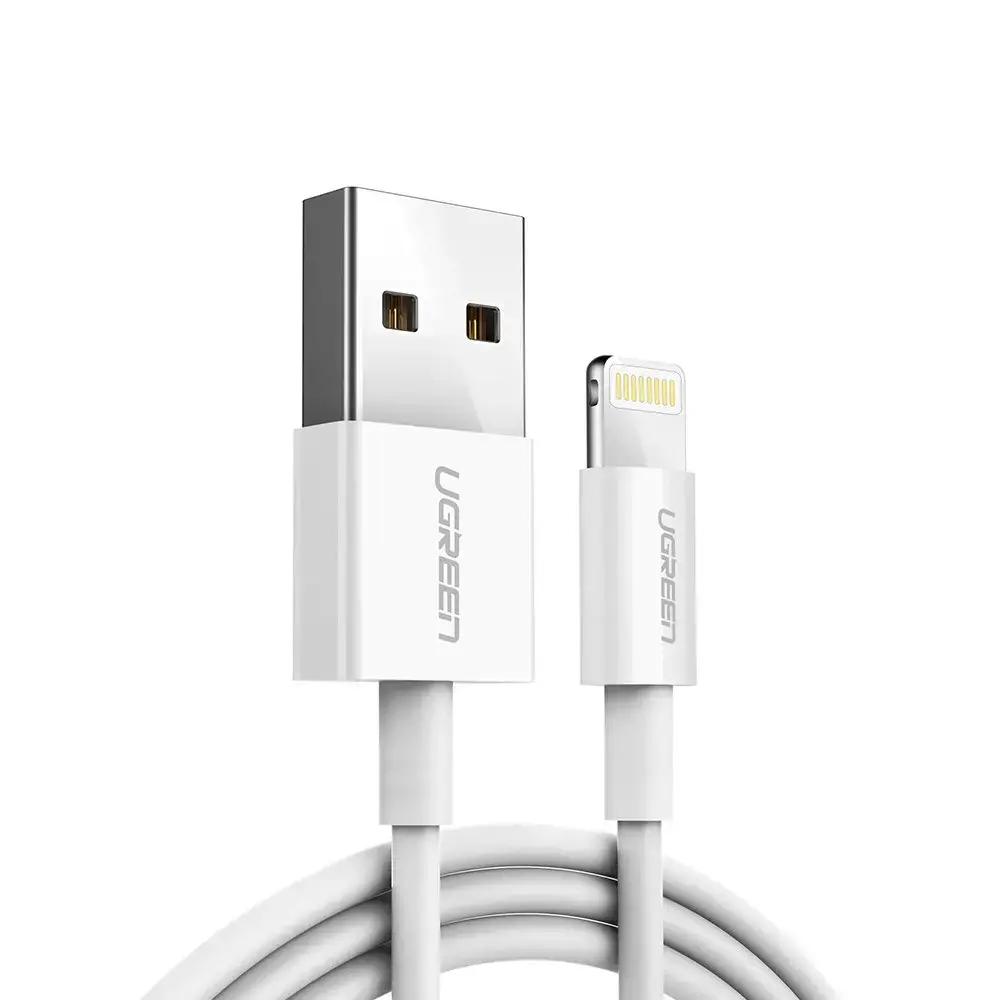 Ugreen kabelis USB 2.0 A lightning 2 m, 5V/2.4A iPhone 7 / 7plus / 6S / 6 / 6 Plus, iPhone 5s/5c/5, iPad Mini/Mini 2, iPad, 1 m, Lightning, USB A, vyriškas, vyriškas, baltas