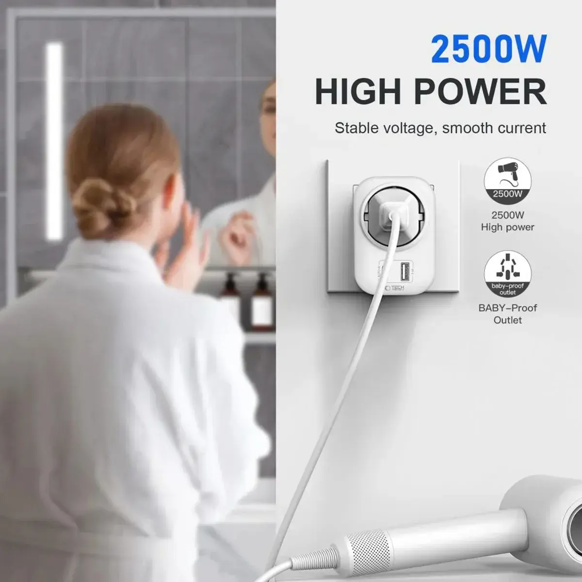 Tech-Protect travel adapter TA100 UK-EU, white