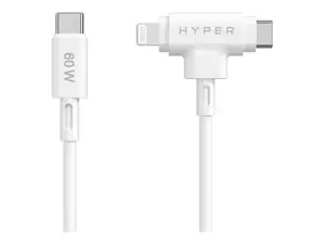 Hyper HyperJuice Silicone USB-C to USB-C and Lightning Hybrid 60W Cable, White | Hyper